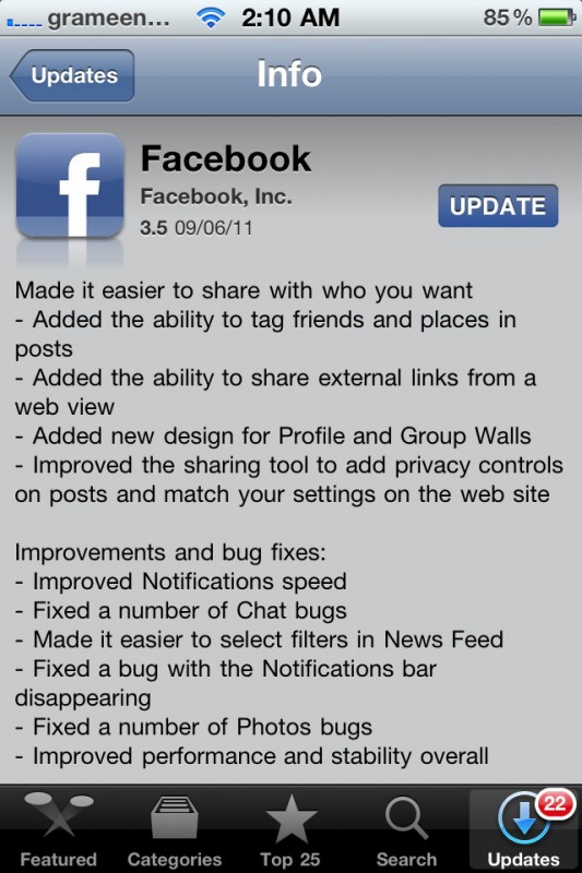 Facebook 3.5  For iPhone