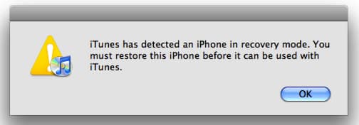iTunes Recovery Mode warning
