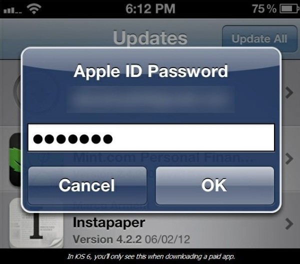 iOS 6 and its Beta Version Users Need Not To Provide Password, Image Credit : Cult Of Mac
