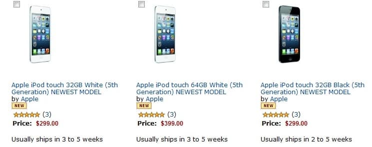 Amazon pre-order for new ipod touch, image credit: amazon.com
