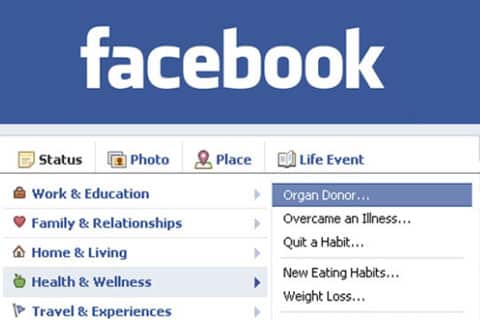 Facebook organ donation feature