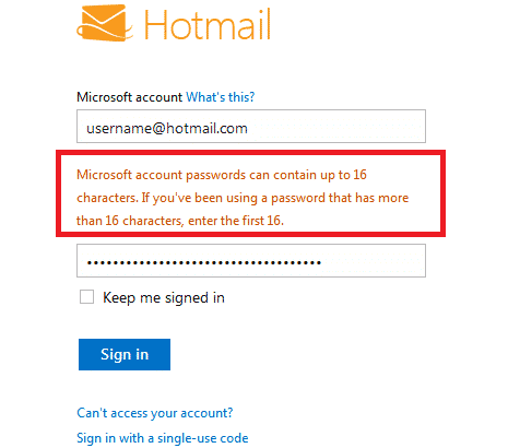 Hotmail notice