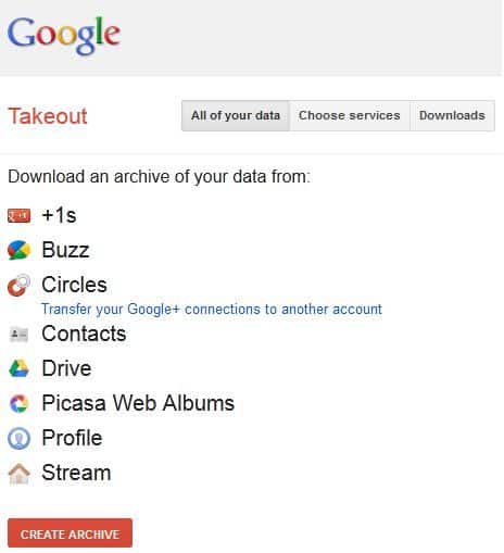 Google Takeout After Login