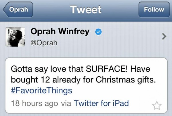 Oprah Winfrey's Tweet From iPad