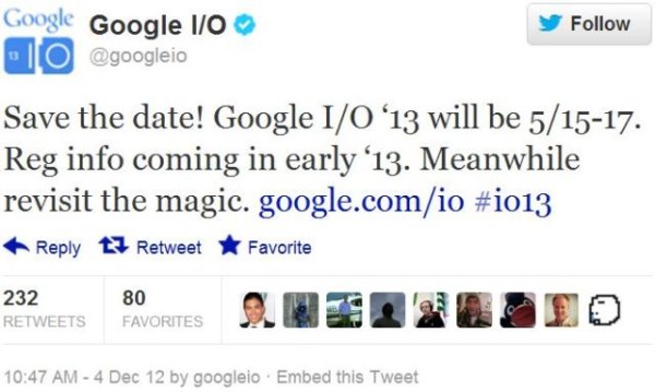 Google's Announcement For Google I/O 2013