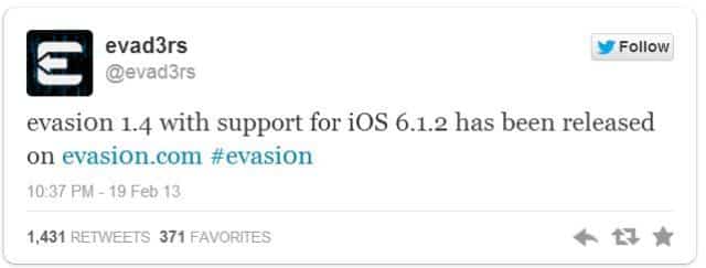 Evasi0n 1.4 With Support For Jailbreaking iOS 6.1.2