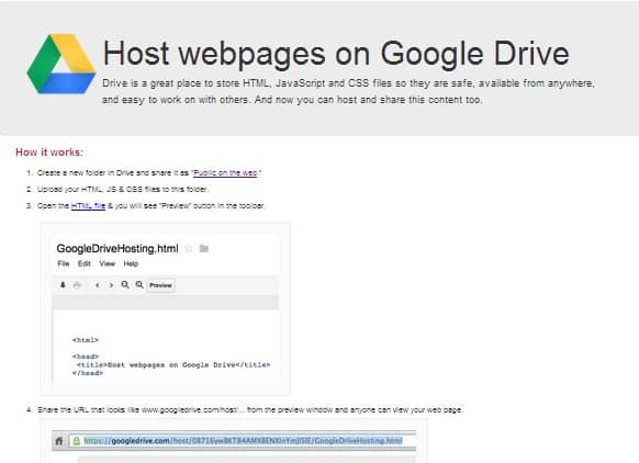 Google Drive hosted website