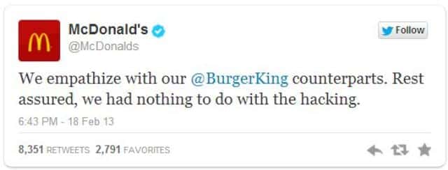 McDonalds Response About Burger King's Twitter Account Hacking