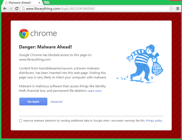 Chrome malware warning