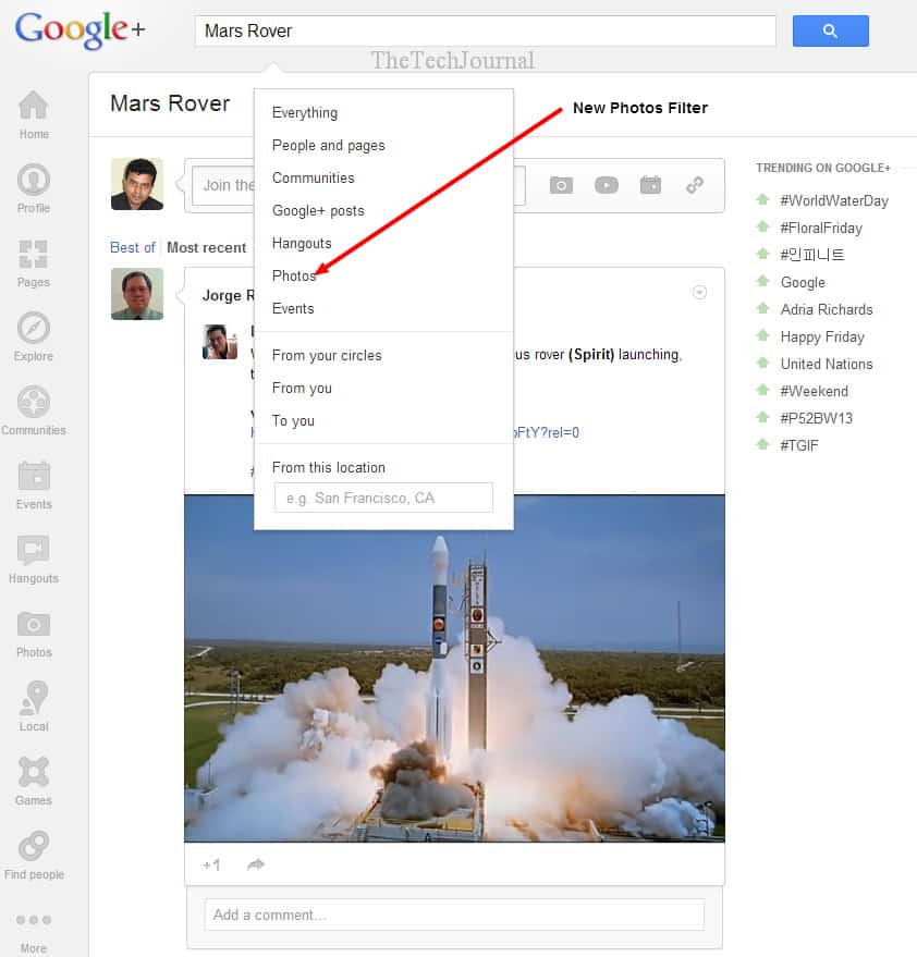 Google+ Search Photo Filter