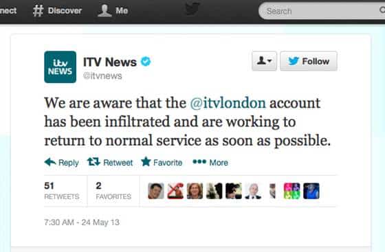 Announcement of Hack of Twitter Account of ITV