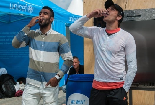 Footballer Mohammed Ali Khan And Tobias Hysén Drinking Sample Water From Sweat