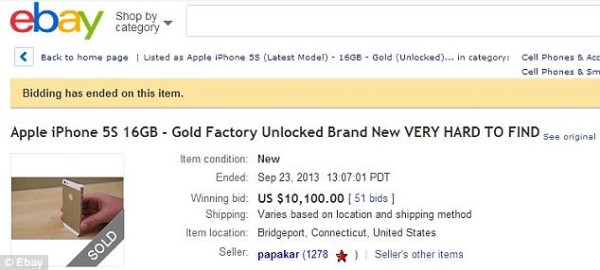 Gold iPhone 5S Sold in eBay