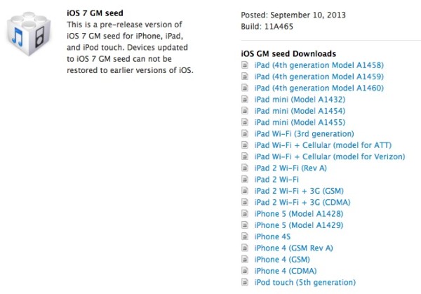 iOS 7 GM Seed