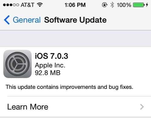 iOS 7.0.3 Update