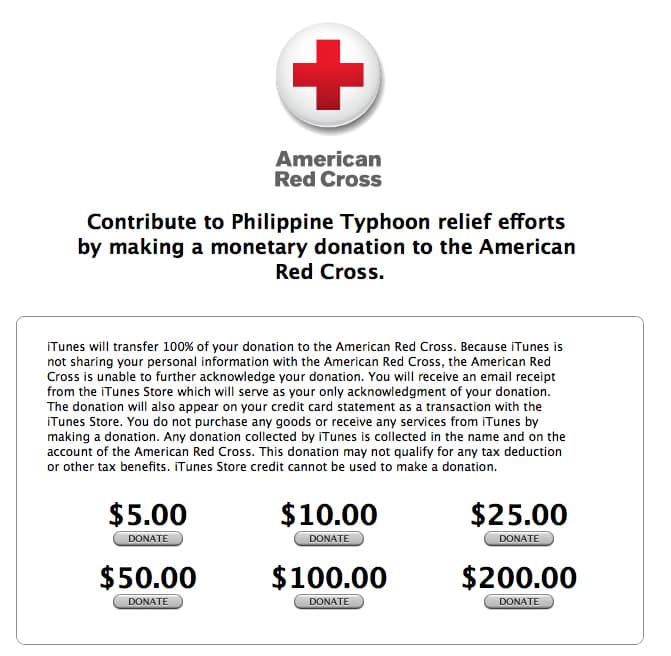 iTunes Store Philippine typhoon relief