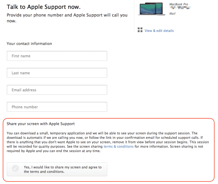 Apple Support screen sharing