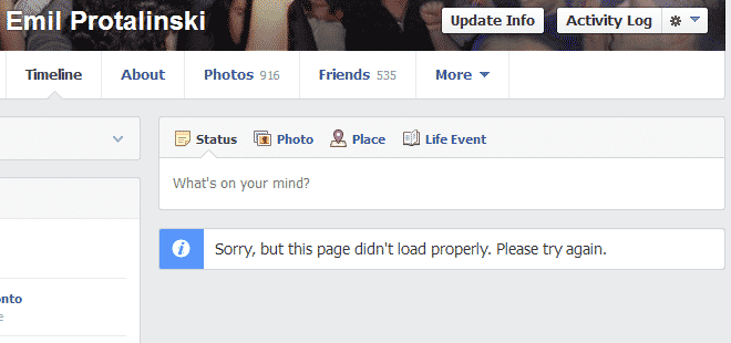 Facebook Page load error