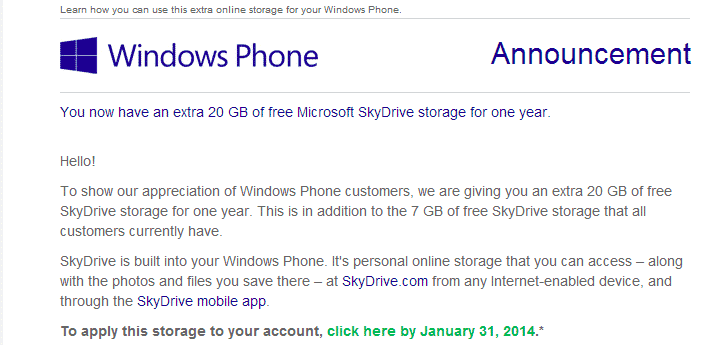 Microsoft SkyDrive offer