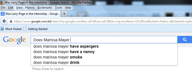 Google Autocomplete Showing Result Of Marissa Mayer
