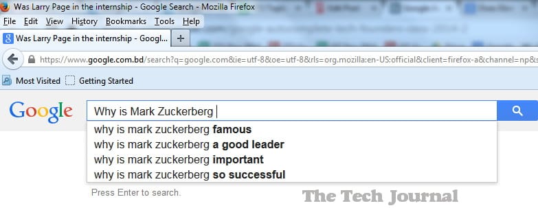 Google Autocomplete Showing Result Of Mark Zuckerberg