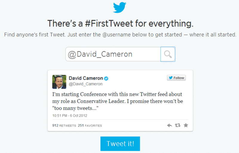 First Tweet Of David Cameron