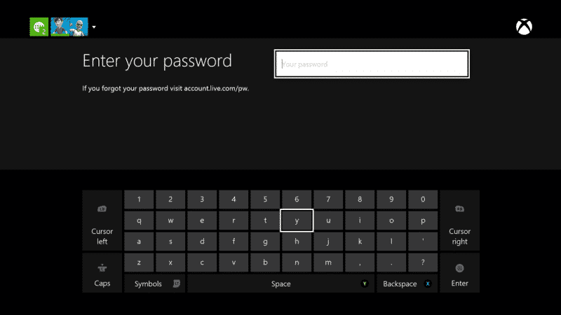 Xbox One password