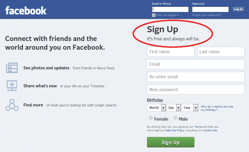 Facebook Sign In Page