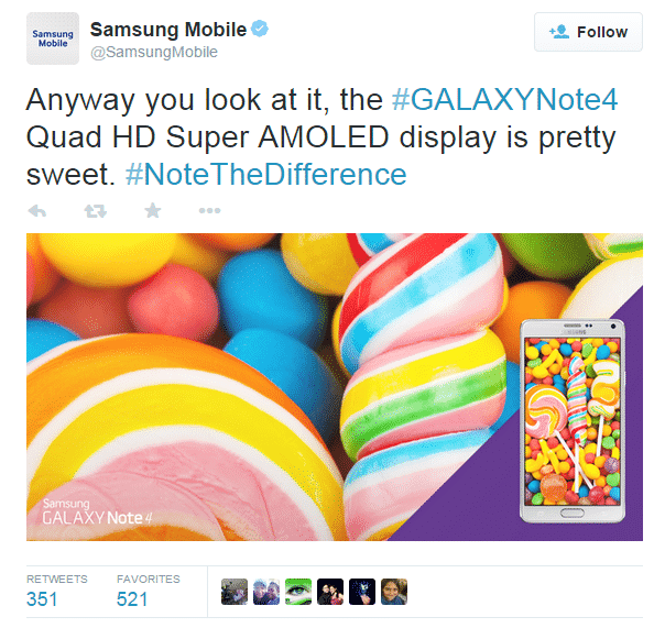 Tweet Of Samsung About Galaxy Note 4