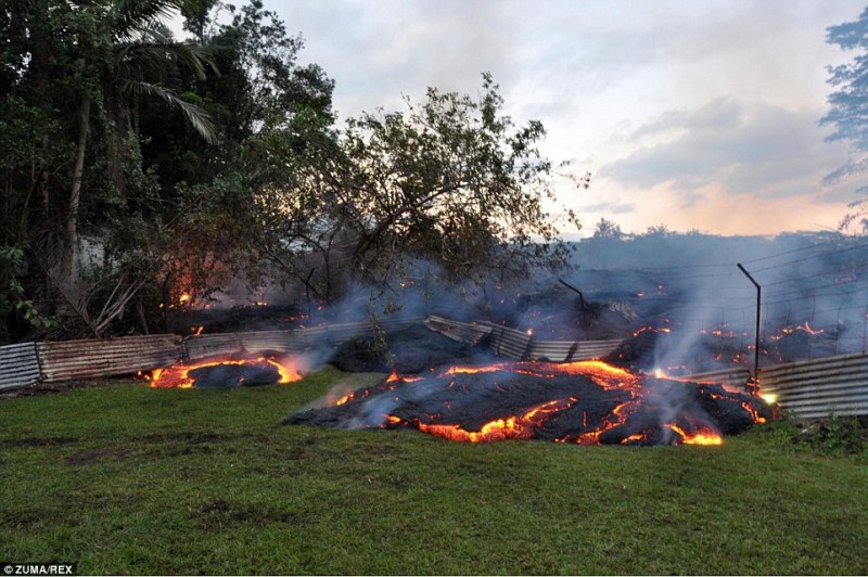 Lava flow from Kilauea Volcano burns vegetation