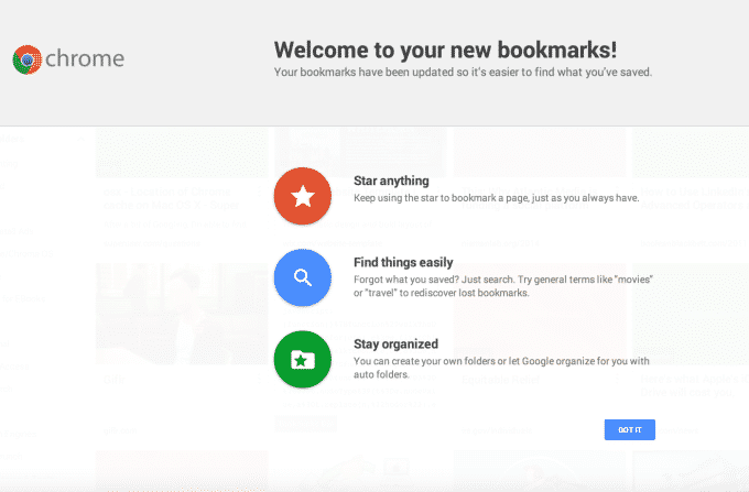 New Bookmarks of Google Chrome (Beta)