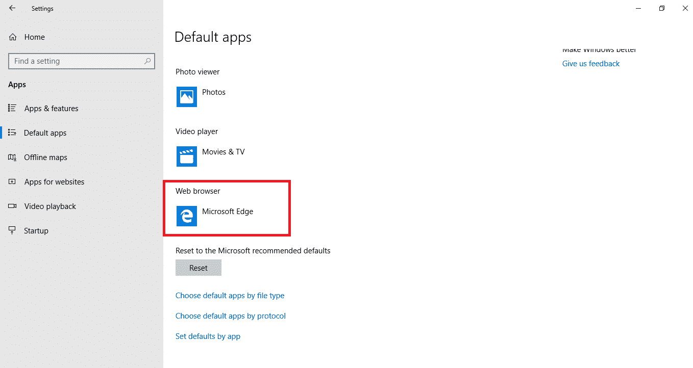 Set Default Browser in Windows 10