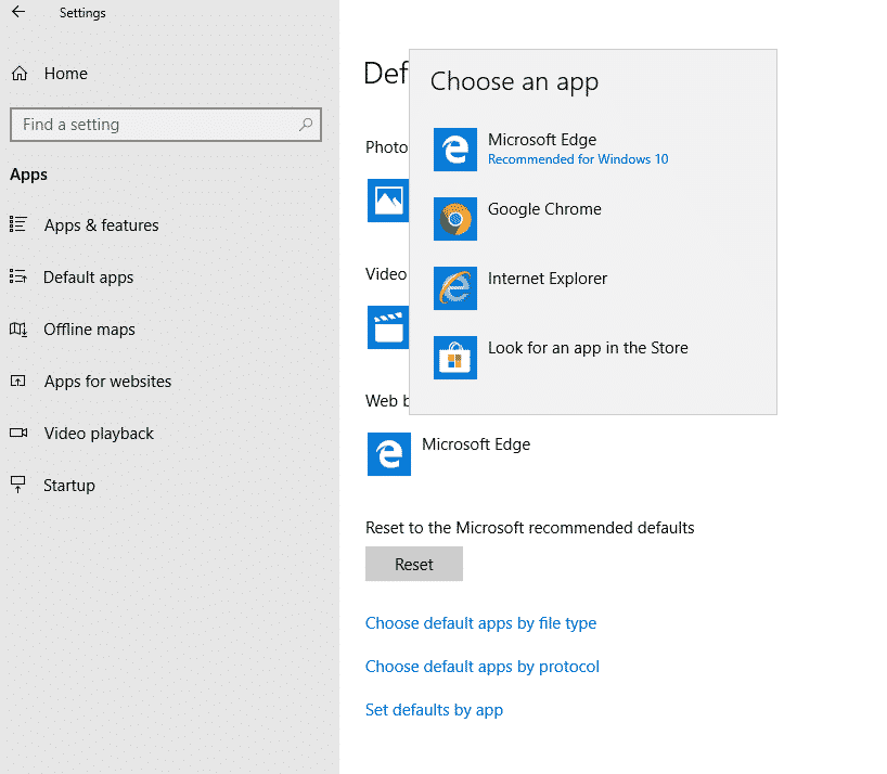 Set Default Browser in Windows 10