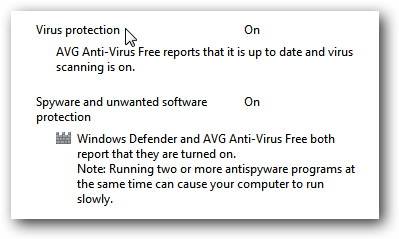 Windows 7 AVG Action Center Message