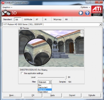 The AMD antialiasing screen. Note that you can change sample patterns in the filter-type drop-down.