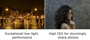 high ISO and advanced image processing engine deliver exceptional low-light performance and stunningly sharp photos