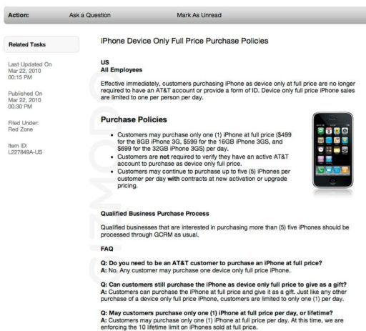 Read more about the article Leaked Apple Doc Says iPhone Available Without AT&T Contract Or ID