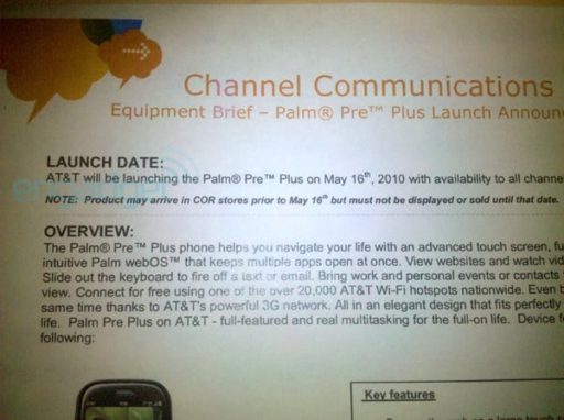 Read more about the article AT&T Palm Pre Plus and 3G MicroCell available nationwide on May 16