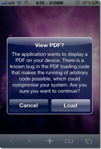 Read more about the article Secure your iDevice After Jailbreaking with JailbreakMe Using PDF Loading Warner