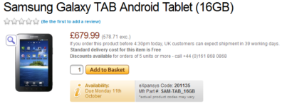 Samsung Galaxy Tab Is Now For Pre-Order