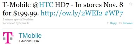 HTC HD7 In Stores From Nov 8 for $199.99