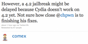 Comex’s Tweet:iOS 4.2 Jailbreak May Be Delayed