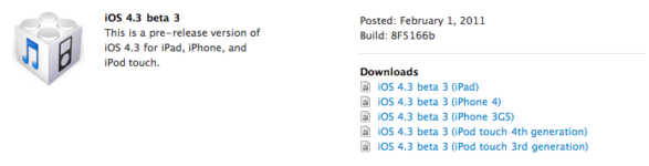 Download iOS 4.3 Beta 3 for iPhone, iPad and iPod touch