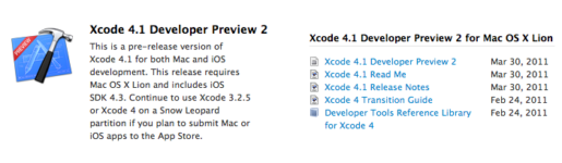 Apple Released Xcode 4.1 Developer Preview 2 for Developer