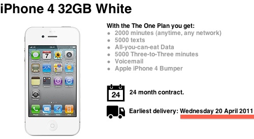 Read more about the article 3 UK Carrier Lists White iPhone 4 for April 20th Delivery