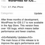 WordPress Updated to Version 2.7.2 for iOS