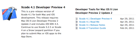 Apple Released Xcode 4.1 Developers Preview 4