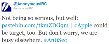 Apple Servers Compromised, AntiSec Claimed Successful Attacks on Apple