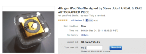 Read more about the article iPod Shuffle Signed By Steve Jobs On Sale For $25,000!!