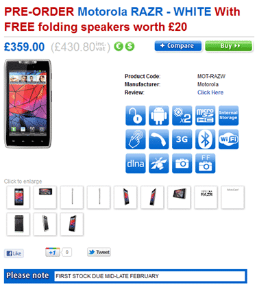Read more about the article UK Have The White Motorola RAZR Available for Pre-Order